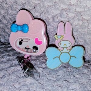 Sanrio My Melody Pink and Blue Badge Holder and Pin Set
